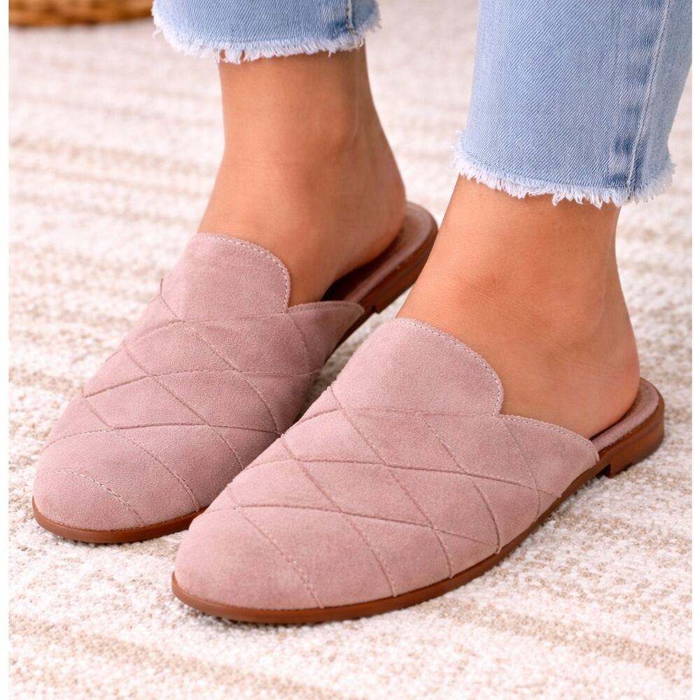 Seychelles‎ woven quilted minimalist chic suede mules soft blush/taupe size 7